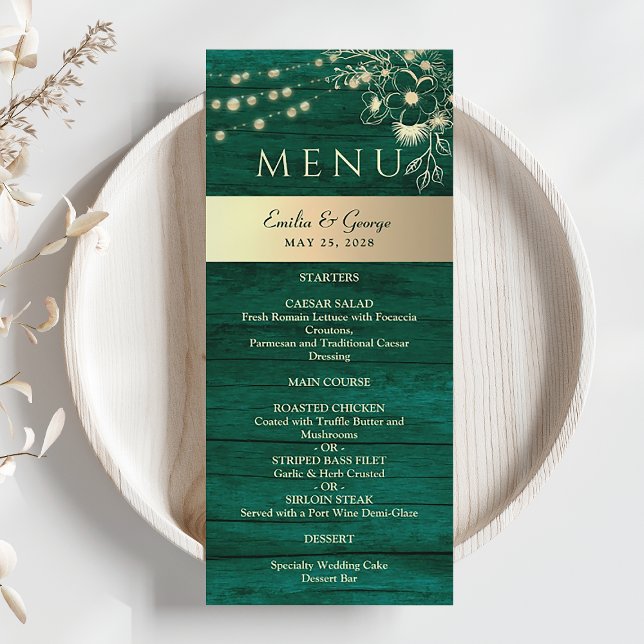 Menu Mariage rustique vert Woodland (Créateur téléchargé)