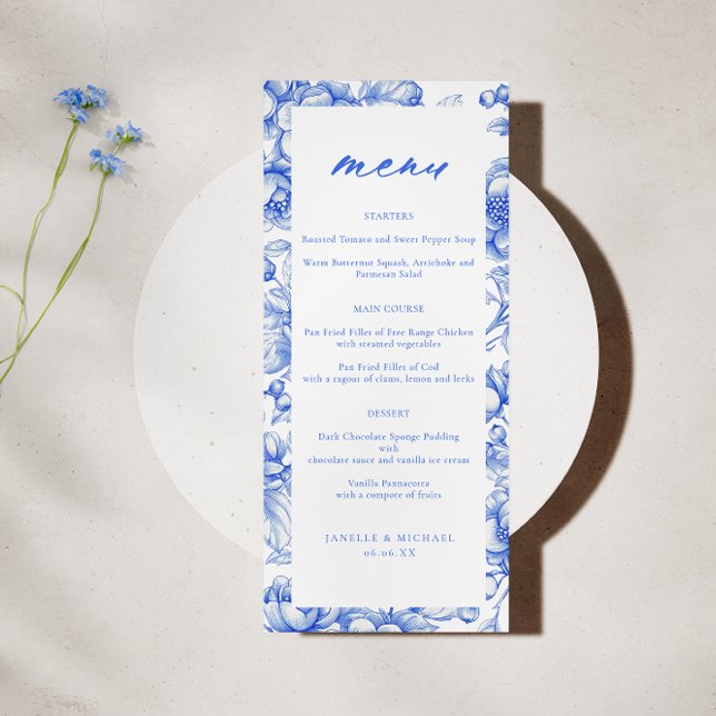 Menu Mariage Script French Blue Chinoiserie (Créateur téléchargé)