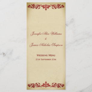 Menu mariage Scroll feuille Vintage en Bourgogne
