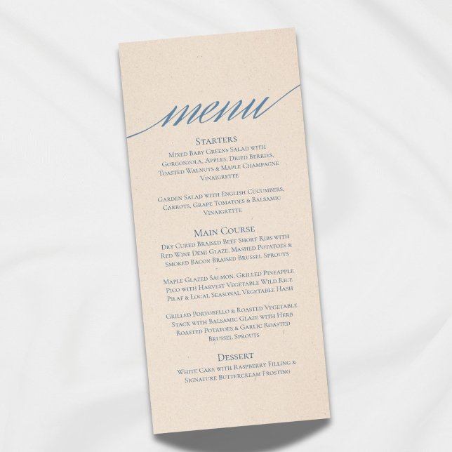 Menu Mariage Serif moderne en bleu Dusty (Accent your wedding table setting or special event with this modern serif menu!)