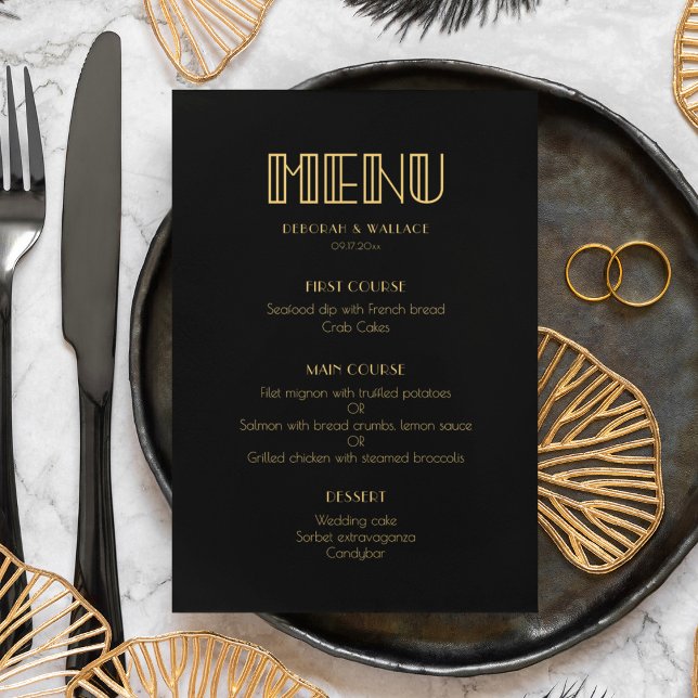Menu mariage simple art déco vintage années 1920 (Créateur téléchargé)