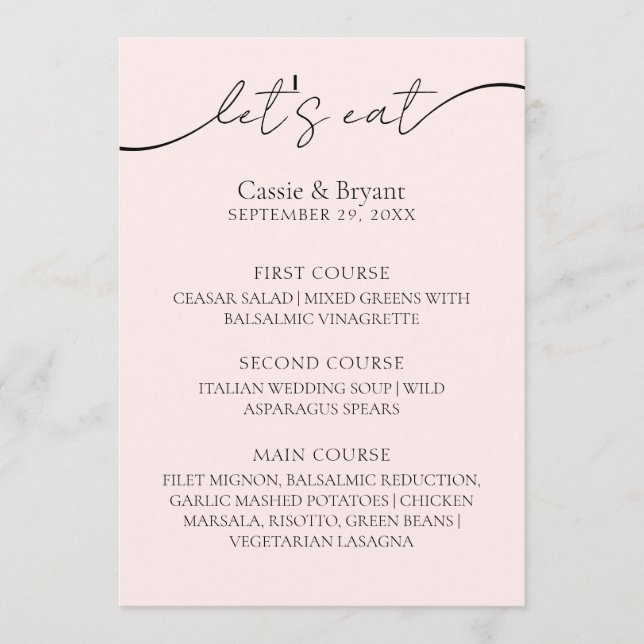 Menu Mariage Simple Blush Pink Elegant Calligraphy (Devant)