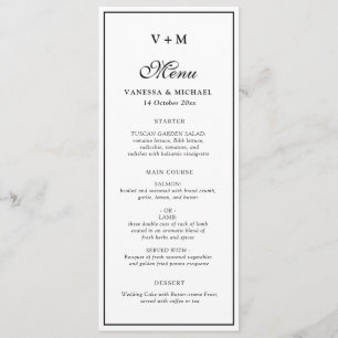 Menu mariage simple cadre noir et blanc