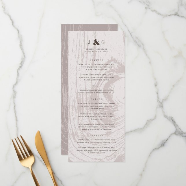 Menu Mariage Simple d'Automne au Bois Rustique Doré (Devant/Arrière en situation)