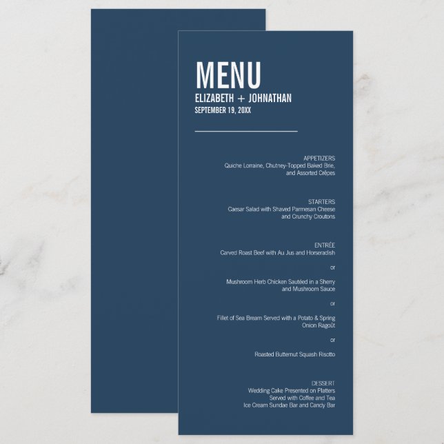 Menu Mariage simple de typographie marine (Devant / Derrière)
