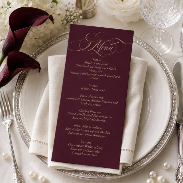 Menu Mariage simple élégant écriture rouge vin (Créateur téléchargé)