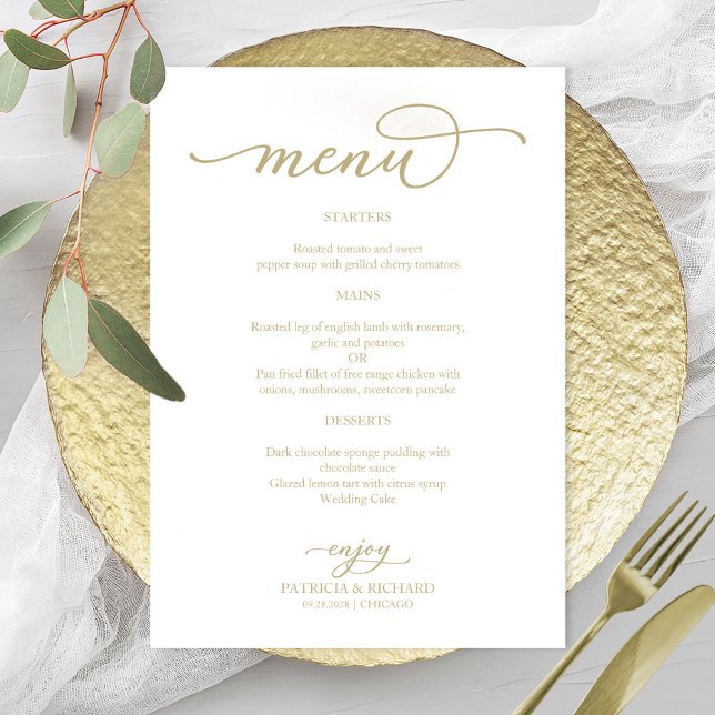 Menu Mariage Simple Elegant Gold Script (Créateur téléchargé)