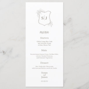 Menu Mariage simple élégant Monogram crest