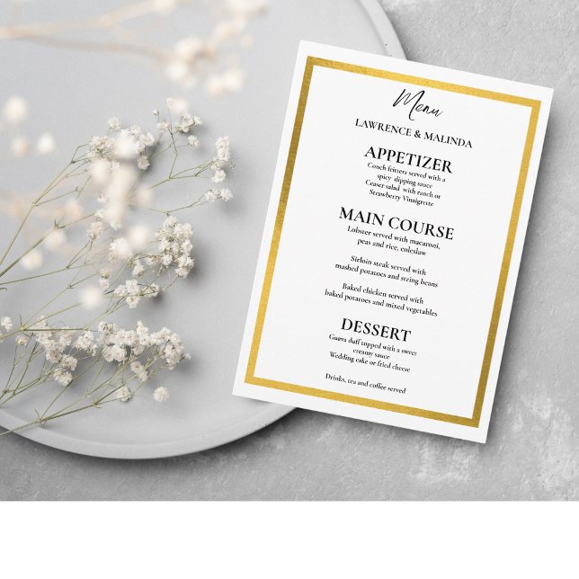 Menu Mariage simple élégant Monogramme Or  (Créateur téléchargé)