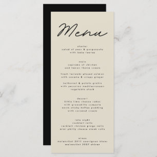 Menu Mariage simple et élégant noir & beige