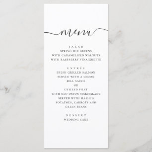 Menu Mariage simple moderne. Écriture noir et blanc