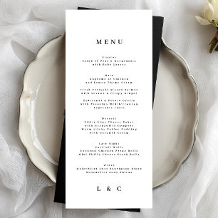 Menu Mariage simple Monogramme noir blanc