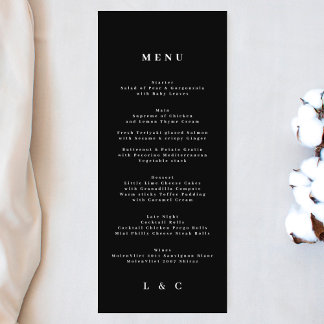 Menu Mariage simple Monogramme noir blanc élégant