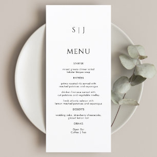 Menu Mariage simple Monogramme noir et blanc