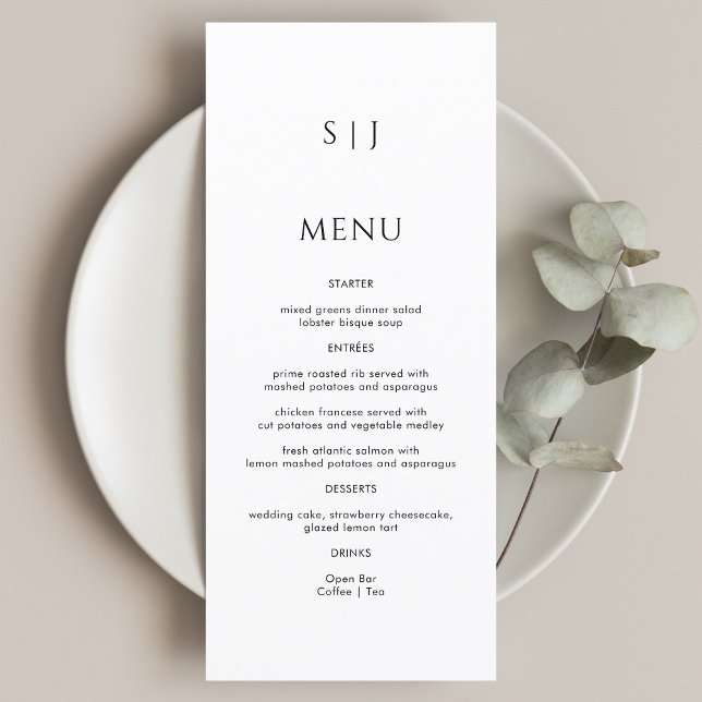 Menu Mariage simple Monogramme noir et blanc (Créateur téléchargé)