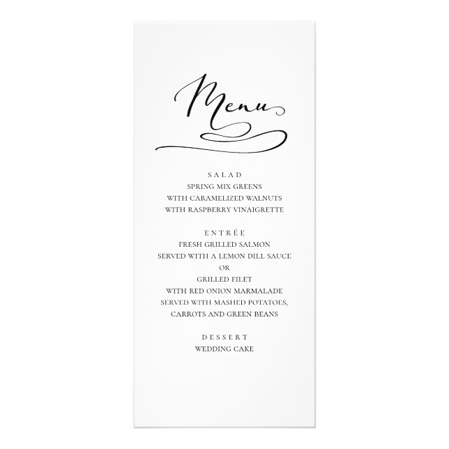 Menu mariage simple pour le dîner. Noir moderne et (Devant)