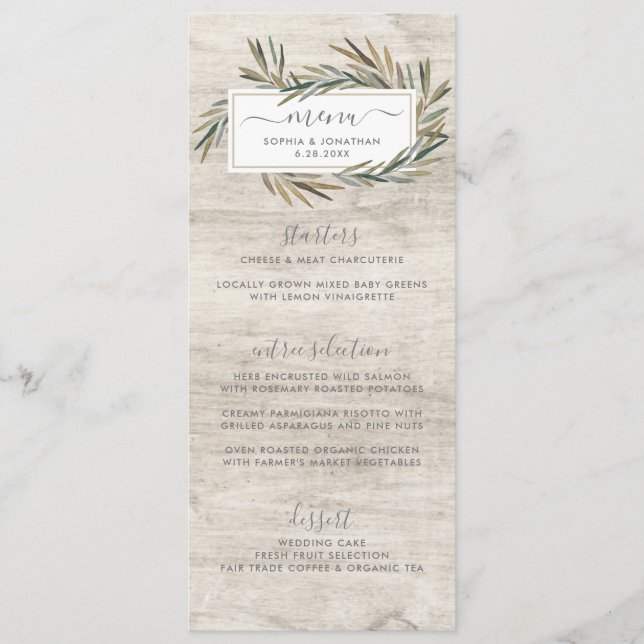 Menu Mariage simple Rustic Wood Botanic Herb (Devant)