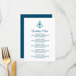 Menu mariage soigné avec logo d'ancrage nautique