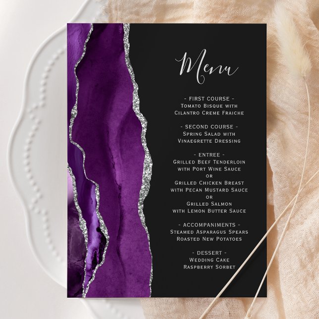 Menu Mariage sombre agate argent violet (Créateur téléchargé)