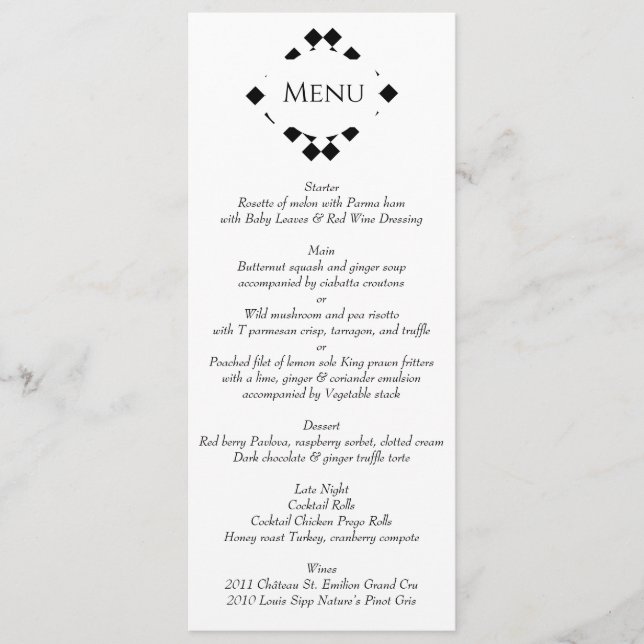 Menu Mariage sophistiqué noir et blanc (Devant)
