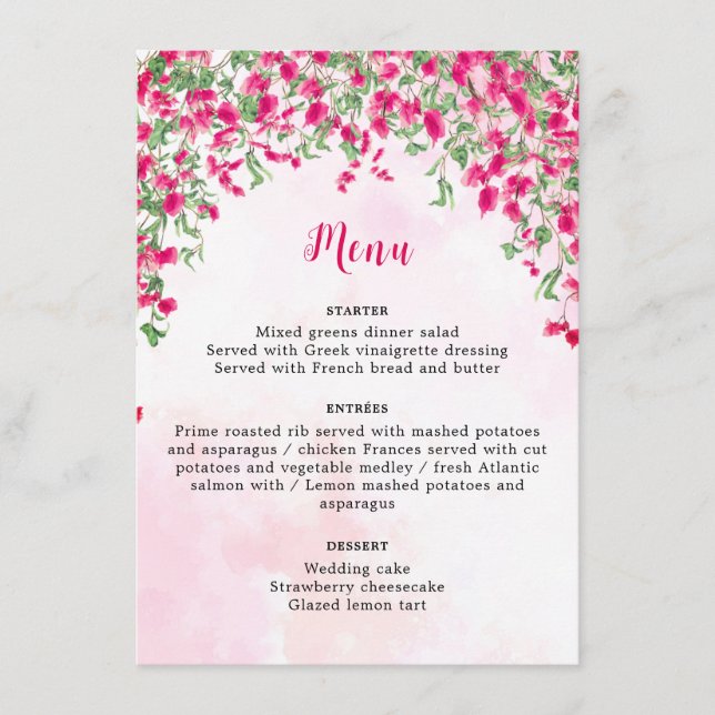 Menu Mariage sous la forêt tropicale de bougainvillée r (Devant)