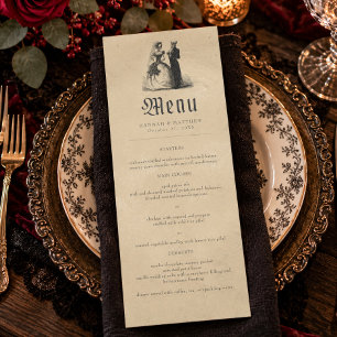 Menu Mariage squelette marron toile noir gothique vinta