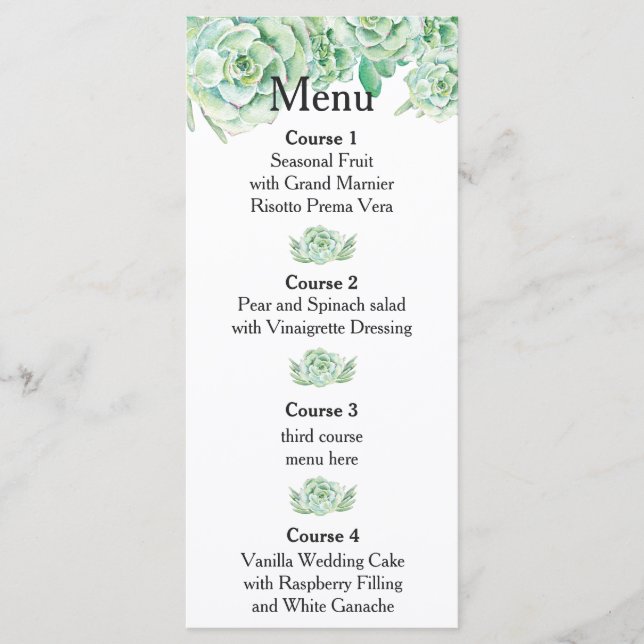 menu mariage succulent aquarelle (Devant)