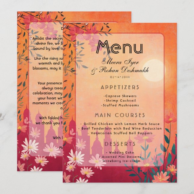 Menu Mariage Sunset Serenade Pedestal (Devant / Derrière)
