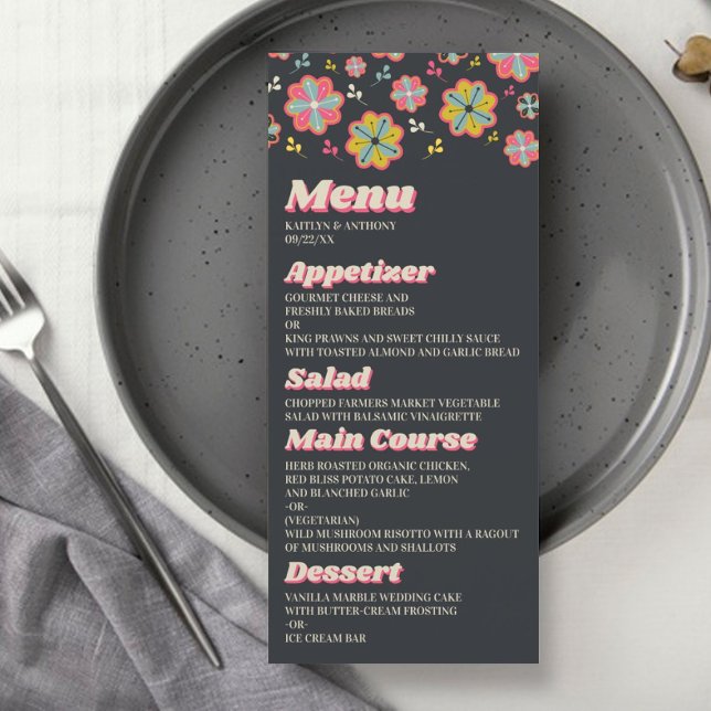 Menu Mariage Super rétro de la puissance 70 (Créateur téléchargé)