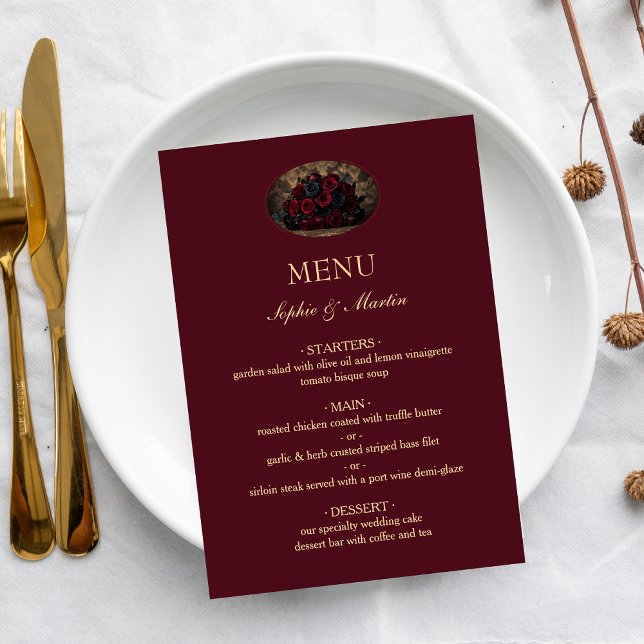 Menu Mariage sur mesure avec photo de romance gothique  (Créateur téléchargé)