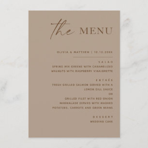 Menu Mariage Taupe Poussiéreux. Réception Moderne Chale