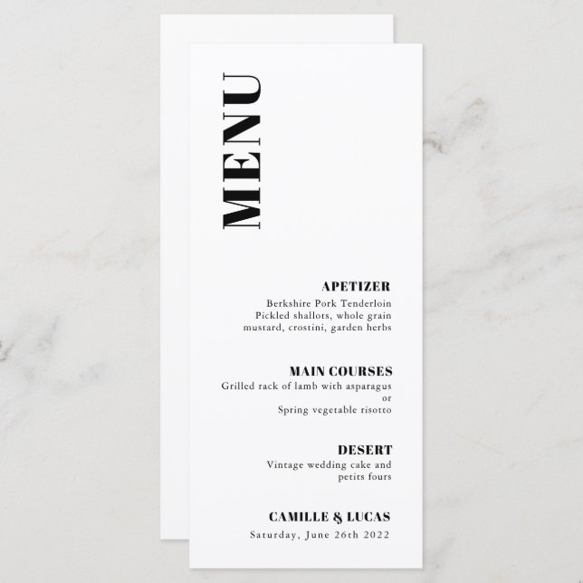 Menu Mariage tendance et élégant (Devant / Derrière)