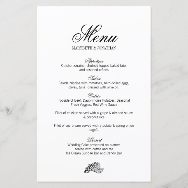 Menu Mariage Toile & Calligraphie (Devant)