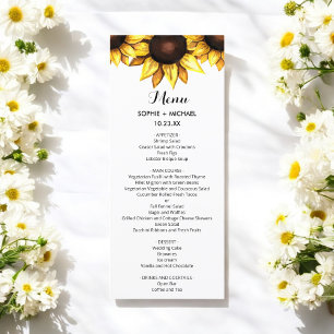 Menu Mariage tournesol Floral Blanc Jaune Carte