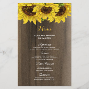 Menu Mariage Tournesol Rustique