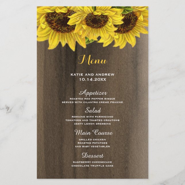 Menu Mariage Tournesol Rustique (Devant)