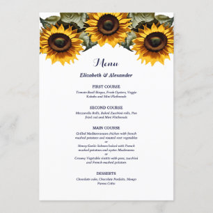 Menu Mariage tournesols jaunes jolis