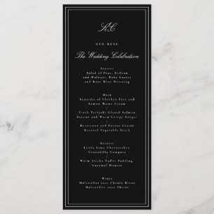Menu Mariage traditionnel avec monogramme noir et blanc