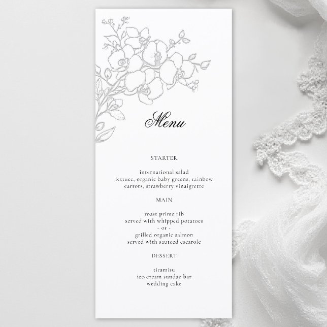 Menu Mariage Traditionnel Formel Élégant Blanc Orchidée (orchid wedding menu formal modern classic traditional black tie parents hosted white)