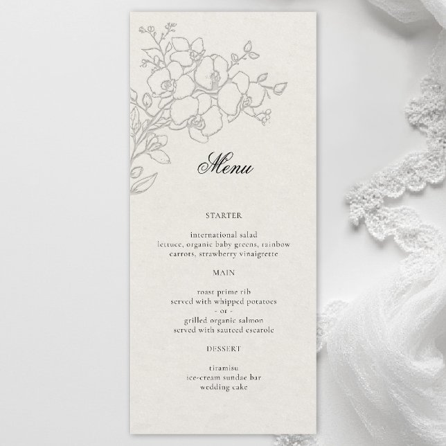 Menu Mariage Traditionnel Formel Élevé Écru Orchidée (orchid wedding menu formal modern classic traditional black tie parents hosted ecru)