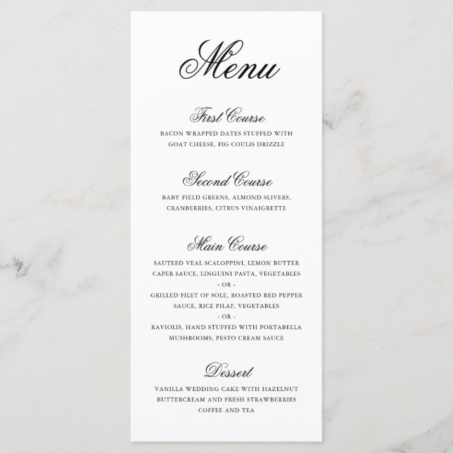 Menu Mariage traditionnel noir et blanc Formal élégant (Devant)