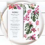 Menu Mariage tropical<br><div class="desc">Célébrez votre amour et évasion au paradis avec ces Menus Mariages Tropical. Parfaits pour les mariages de plage et de destination côtière, ces menus mariages sont remplis de touches élégantes et modernes, de fleurs romantiques et de couleurs vives. L'étonnante aquarelle comprend des feuilles de palmiers verts et de monstères, des...</div>