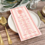 Menu Mariage Tropical de coquillage rose<br><div class="desc">Ligne de coquillage tirant motif sur arrière - plan rayé rose. Rouge et cadre dessiné à la main.</div>