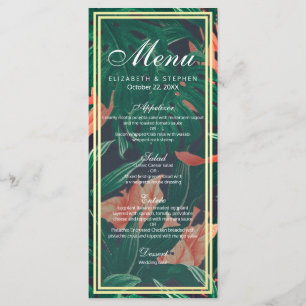 Menu Mariage Tropical Floral & Gold Foil Frame