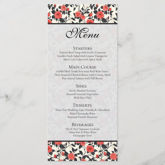 Menu Mariage Tropical Rustique Rose Fleur Sauvage Class (Devant)