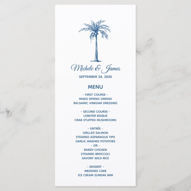 Menu Mariage tropical sur la plage avec un élégant palm (Devant)