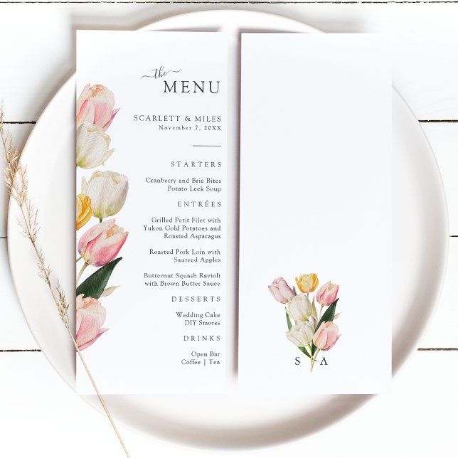 Menu Mariage Tulip (Elegant Watercolor Tulip Wedding Menu Monogrammed by Painted Paperie
)
