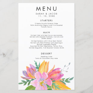 Menu Mariage Tulipe rose Aquarelle