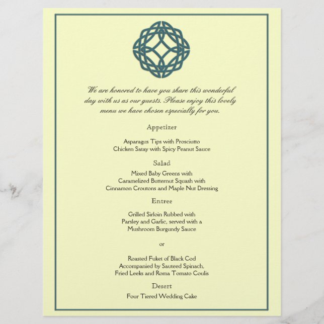 Menu Mariage turquoise Celtic Eternity Knot (Devant)