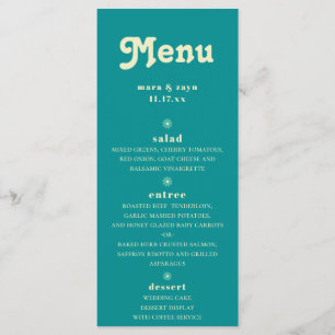 Menu Mariage Turquoise du Boho Chic Retro 70